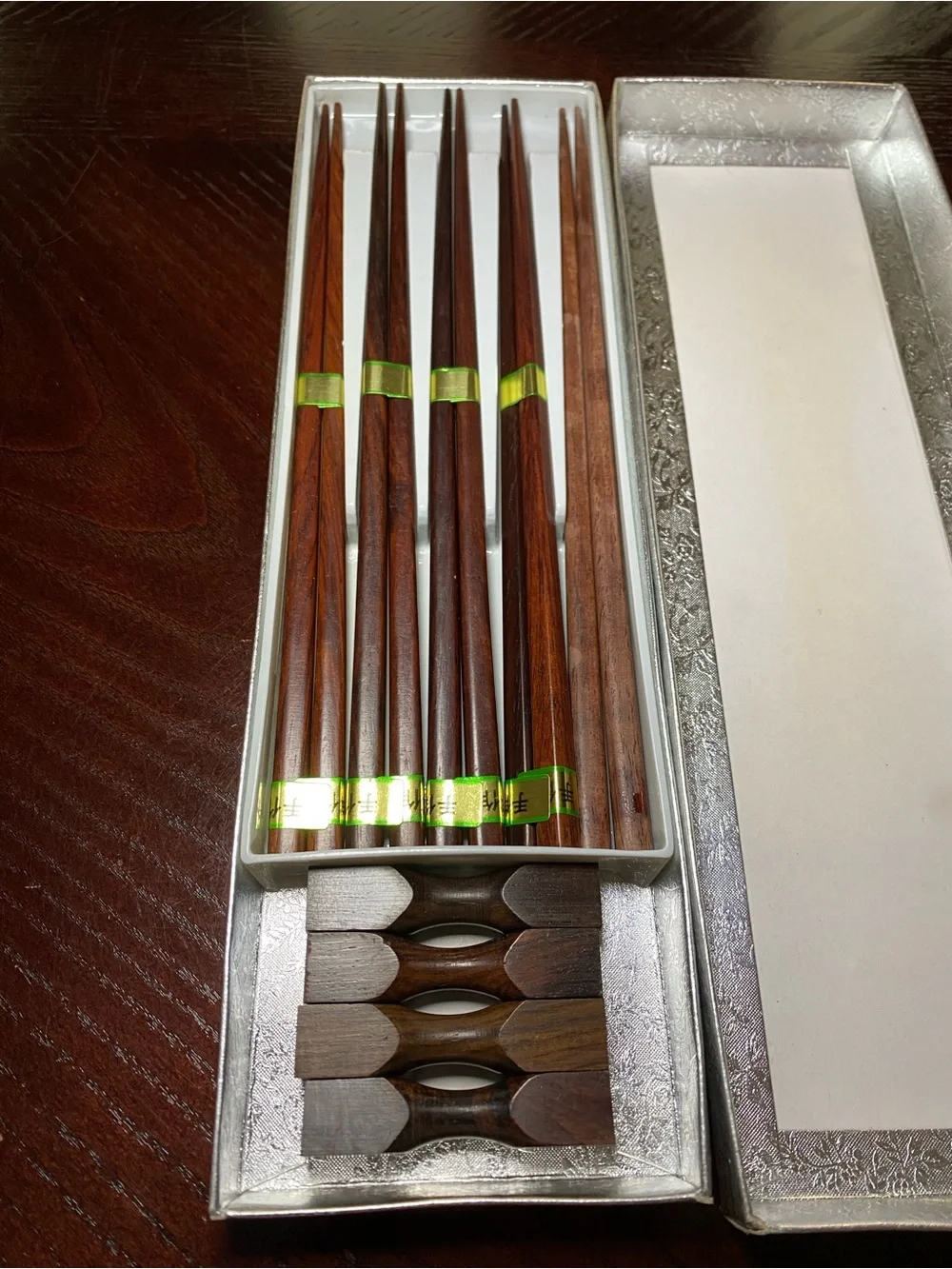 Boxed set of traditional Japanese Wooden  Chopsticks complete with matching rest